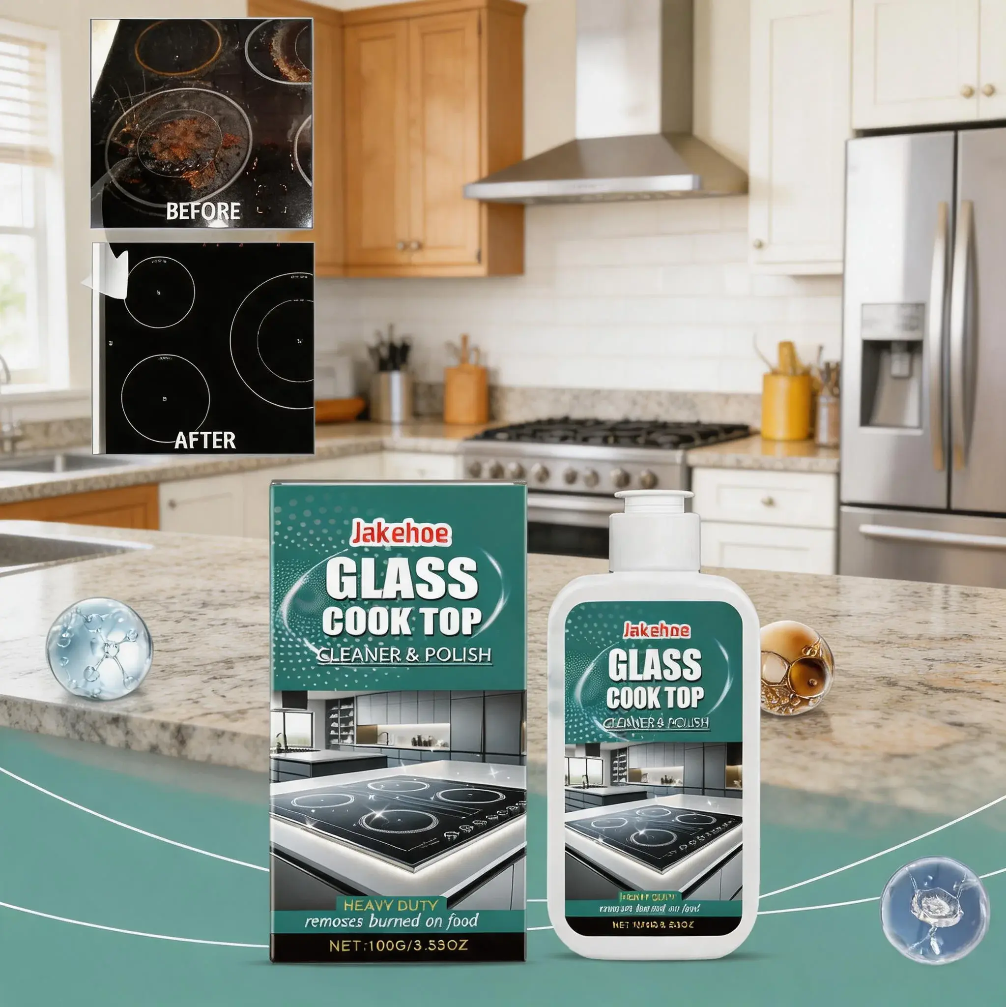Jakehoe Glass Cooktop Cleaner - Removes Burnt-on Stains & Polish for Glass Ceramic Stove Top