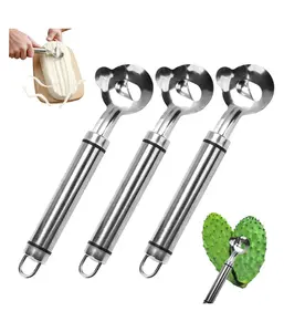 3pcs Spoon Cactus Peeler,Stainless steel strip long hole cactus thorn removal tool,Sliced Chinese Noodle Cutter for Cooking Kitchen Gadgets (3p-Silver)