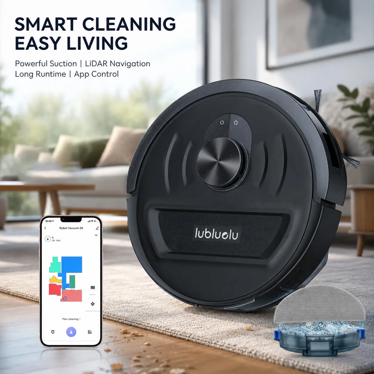 L20 Smart Laser Navigation Robot Vacuum Cleaner with 4000Pa Strong Suction, Automatic Carpet Boost Technology, Multi-Language Voice Prompt, Dustbin Detection Sensor, Mopping & Sweeping 2-in-1, Self-Charging Robotic Vacuum for Home Cleaning Machine Automat