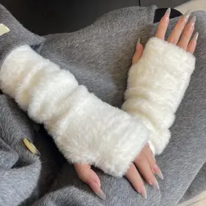 2-Pack CozyTouch Women'S Plush Half Finger Gloves, Elastic Knitted Acrylic Fingerless Gloves for Touchscreen, Warm Wrist Cuff for Casual Outdoors, Windproof Autumn and Winter Wear