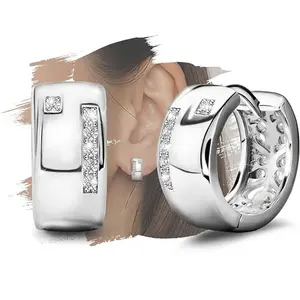 S925 sterling Small Huggie Hoop Earrings for Women Silver CZ Chunky Thick Cartilage Hoop Earrings Tiny Cubic Zirconia Cuffs Hoop Earrings Dainty Hypoallergenic Piercing Earrings Jewelry Gifts for Birthday Party gauge