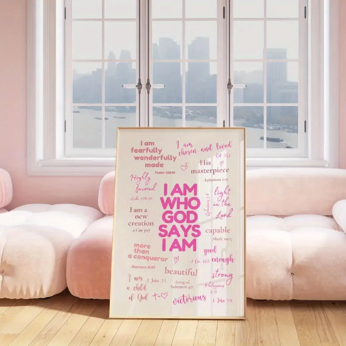 1pc Christian Affirmation Poster Compatible for Bible Verse Wall Art - Pink Scripture Decor, Godly Identity for & Young, Horizontal Ink Print Suitable for Church, Dorm, Prayer Room - Christian Gift, Unframed Art Wall Decoration