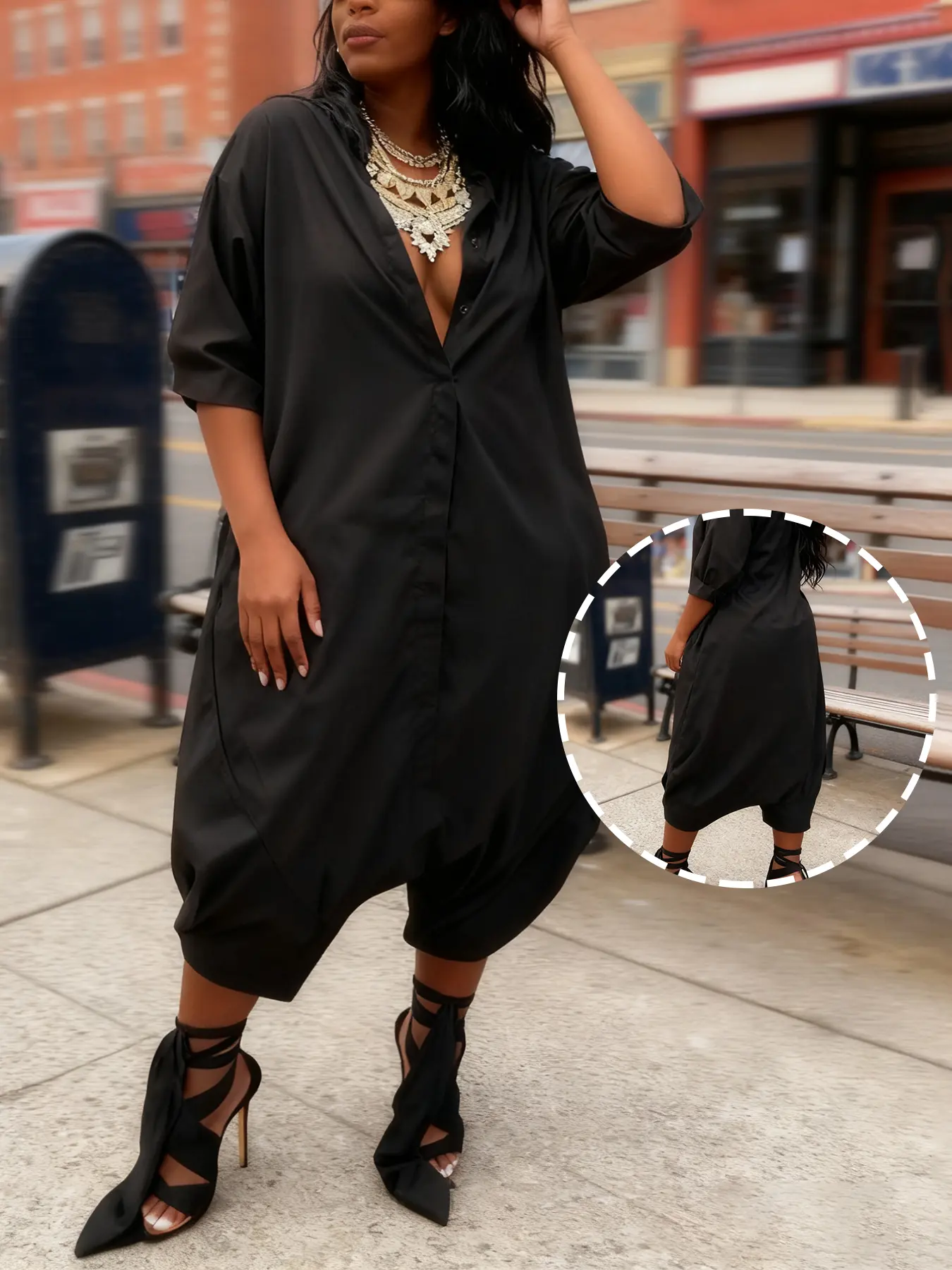 Women's Fashion Basic Style Lapel Long Sleeve Loose Fit Wide Leg Pantsuit Jumpsuit, Comfortable Casual Wear for Spring & Fall, Perfect for Daily Gatherings, Womenswear