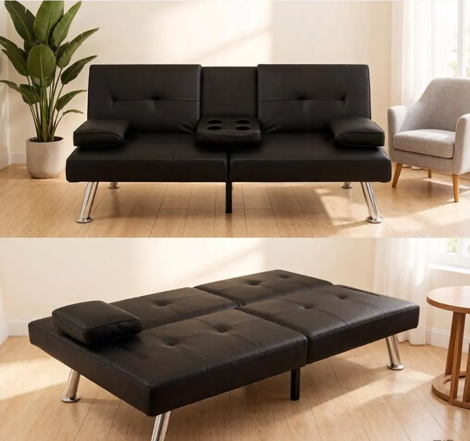 Modern faux leather convertible sofa bed,adjustable foldable couch,removable armrest sofa,modern upholstered sofa,multi function sofa bed,living room couch,sleeper sofa for apartment