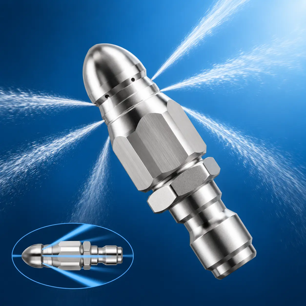 2 PCs-Stainless Steel High-Pressure Sewer Jetter Nozzle, 1/4 Quick Connect Rotating Pipe Cleaning Tool, Home & Garden Drain Unblocking Watering Equipment Accessory