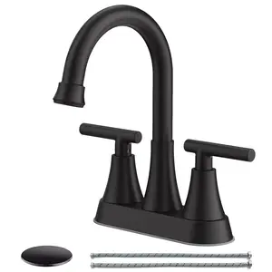 4 inch Matte Black Bathroom Sink Faucet 2-Handle Centerset Bathroom Faucet 360 Swivel Spout Bathroom Vanity Sink Faucets for Sink 3 Hole Bathroom Basin Lavatory Mixer Tap