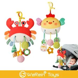 Cute Animal Stroller Hanging Toy, Soft Plush Baby Car Seat Crib Mobile Toy, Sensory Teething Rattle Toy, Montessori Early Developmental Toy for Newborn Infants