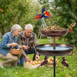 WIldpark 45 Inch Heavy-Duty Metal Double-Layer Bird Bath Tub, Large Capacity Water Feeding Basin, 9.8 Feet + 12 Inches, Stable 5-Claw Base, Durable Courtyard Decoration, Easy to Install and Clean, Multifunctional Bird Feeder.