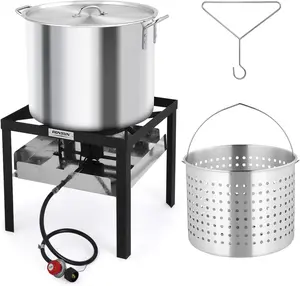 ROVSUN 80QT Turkey Fryer with Aluminum Boiler Steamer Basket & 150,000BTU Propane Burner, Outdoor Gas Deep Fryer & Seafood Crawfish Boil Pot Set with High Pressure Propane Regulator and Hose