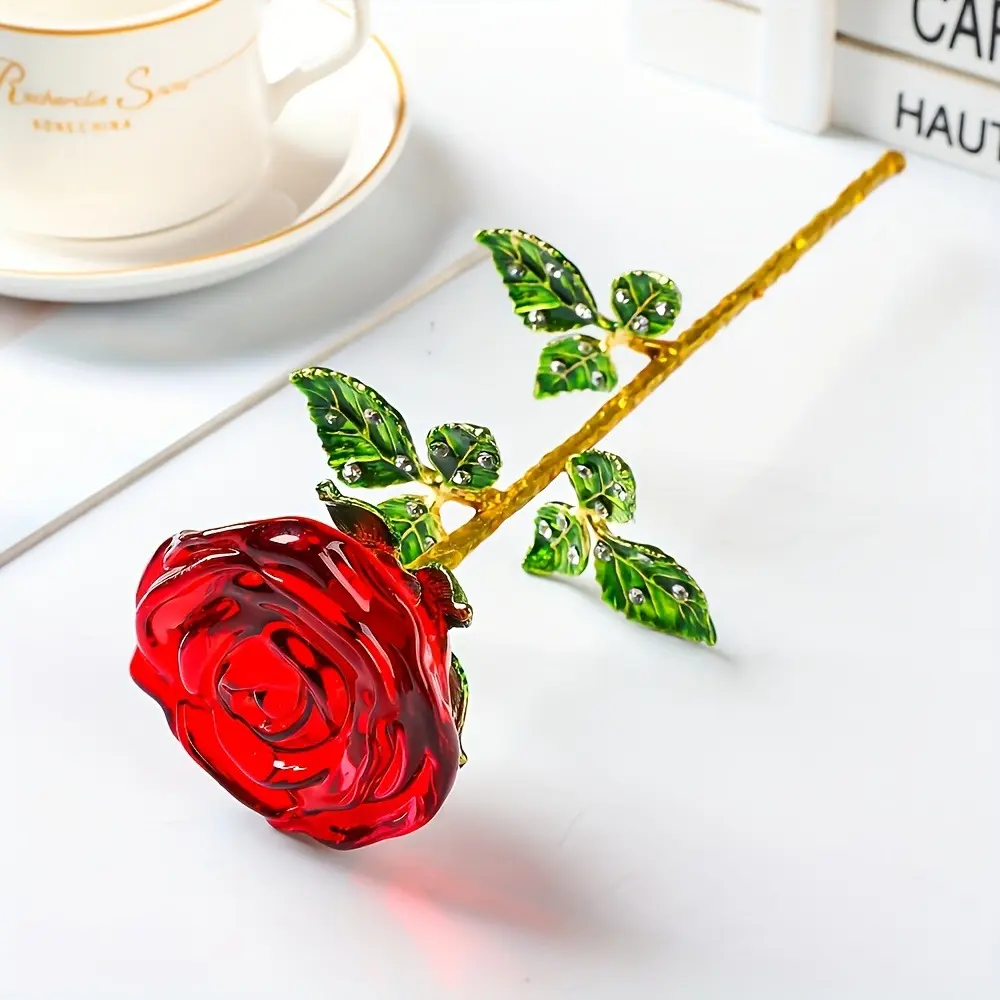 Crystal Rose Gift for Women, Glass Eternal Flower Statue, Perfect for Birthday, Mother's Day, Anniversary, Valentine's Day, Christmas, Artificial Crystal Rose, Eternal Rose Flowers, Artificial Roses, Everlasting Rose Flower, Decorative Flowers