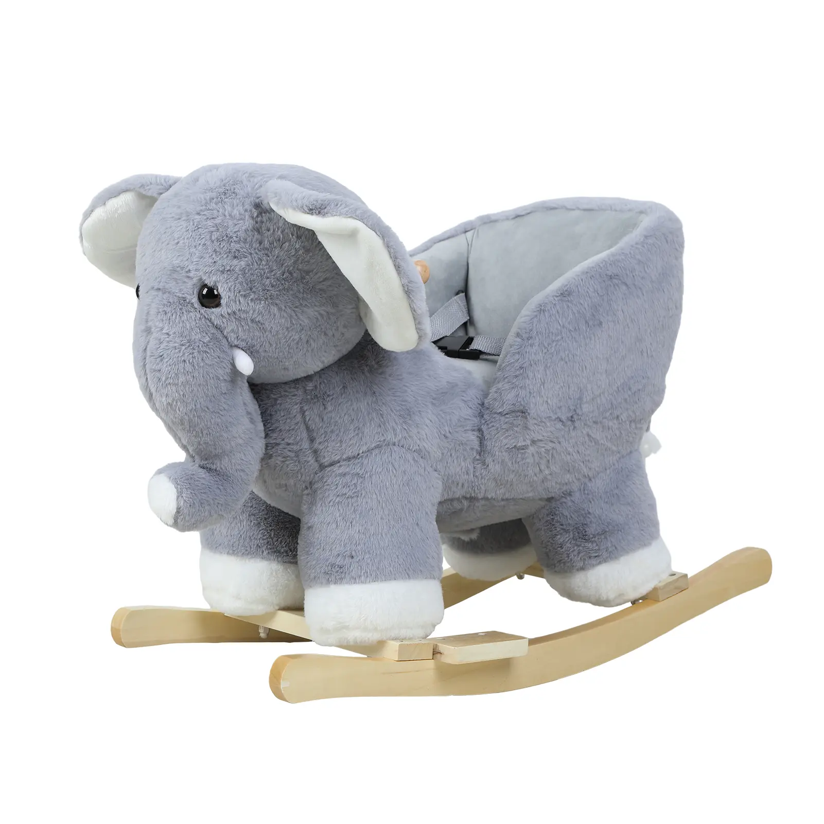 Unisex Elephant Animal Shape Polyester Plush Baby Rocker Chair - Wooden Base, Ergonomic Handle, Safety Belt, 3-Sided Seat, Body Balance Support, Music Feature, User-Friendly Design - 1-3 Toddlers Ride-On Toy, Kids' Gifts