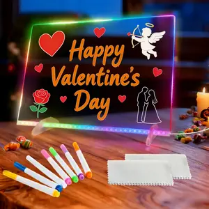 USB Powered LED Night Light with Message Board, 7 Color Pens, Doodle Drawing Pen, Touch Writing Surface, Reusable Graffiti Board, Acrylic Message Board Gift