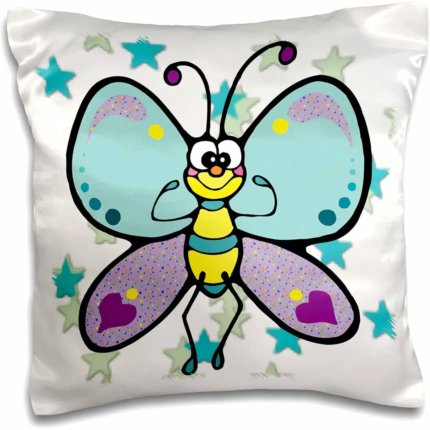 3dRose Cute Country Blue and Purple Butterfly Pillow Case - 16x16 in, Fold-Over Closure, Machine Washable (count_202532_1)