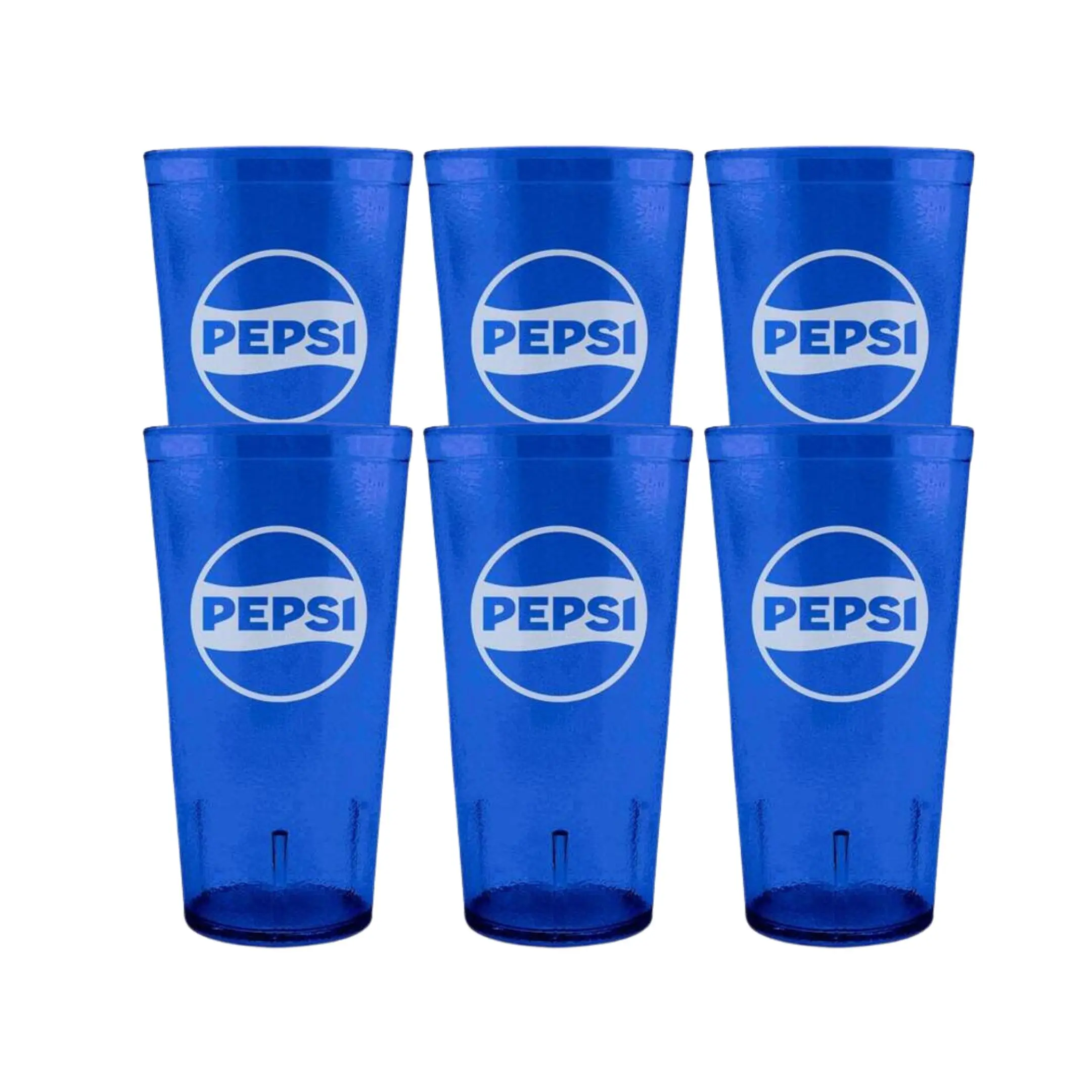 24oz Pepsi Blue Clear Plastic Tumblers Set of Pack of 2,4,6 - Reusable Drinkware Translucent Bottle Washable Restaurant Style Cup Beverage Mug
