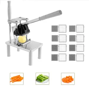 Stainless Steel French Fries Cutter, Commercial Vegetable Fruit Chopper, Manual Food Dicer with 8 Replacement Blades, Kitchen Tool, Veggie Chopper