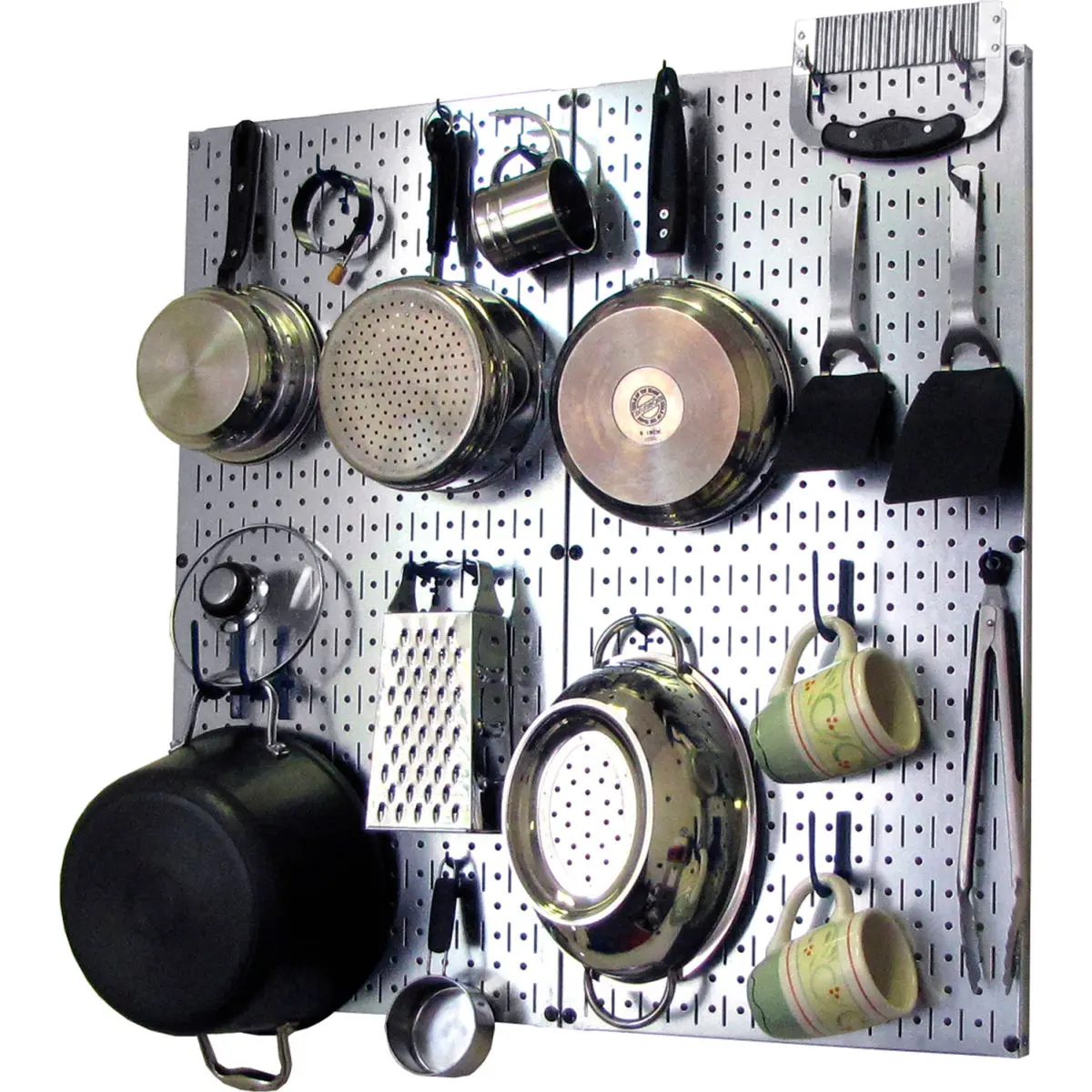 Wall Control Metal Kitchen Pegboard Organiser Kit with Hook & Pot Racks - Galvanized Blue, 32x32x6 in, Storage & Organization Solution
