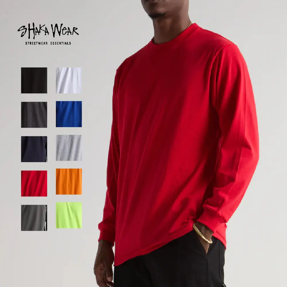 SHAKAWEAR Men's Active Long Sleeve T Shirts Lightweight Shaka Wear Longsleeves T Shirt Regular Fit Cotton Tee Casual Crew Neck Cotton