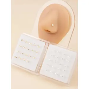 20 Pcs Copper Zirconia Nose Studs Set, Unisex Body Piercing Jewelry, Cool and Trendy Nasal Rings, Fashionable Nose Accessories