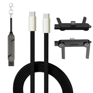 240W SuperCharge 360° Rotating Invisible Stand 2-in-1 Charging Cable, Zinc Alloy Silicone Type-C Cord, Compatible with iPhone & Samsung Devices, Ideal for Gaming, Office and Car Use