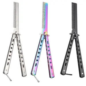Stainless Steel Folding Comb, 1 Count Butterfly Comb Trimmer, Heatless Styling Tool for Beginners, Ideal Gift, Foldable Comb, Hair Styling Tools, Hair Straightening Comb, Anti Static Hairbrush, Straightener Comb