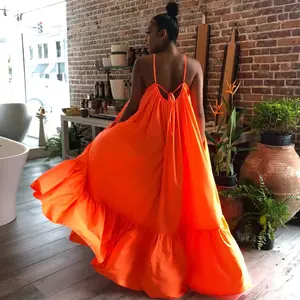 Saledress Dress Plus Size Women's Sexy Spaghetti Strap Sleeveless Ruched Ruffle Hem Bandage Oversized Beach Loose Long Maxi Swing Dress long dress