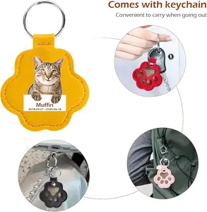 2pcs Paw Print Memory Keychain Holder for Pet Fur - Faux Leather Keepsake - Dog & Cat Loss Remembrance Sympathy Gift Tuft Of Fur