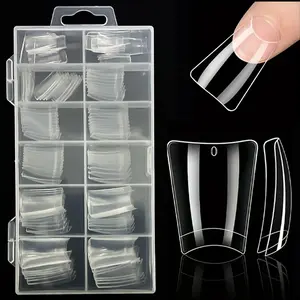 120Pcs Half-Stick Manicure Tools, Nail Art Supplies - Duckbill Nail Pieces, Fan-shaped Artificial Nail Flat Transparent French Nail Tips, Half Cover Duck Foot Glitter Nail Tips for Professional Nails - Fan French False Nail Extensions Set