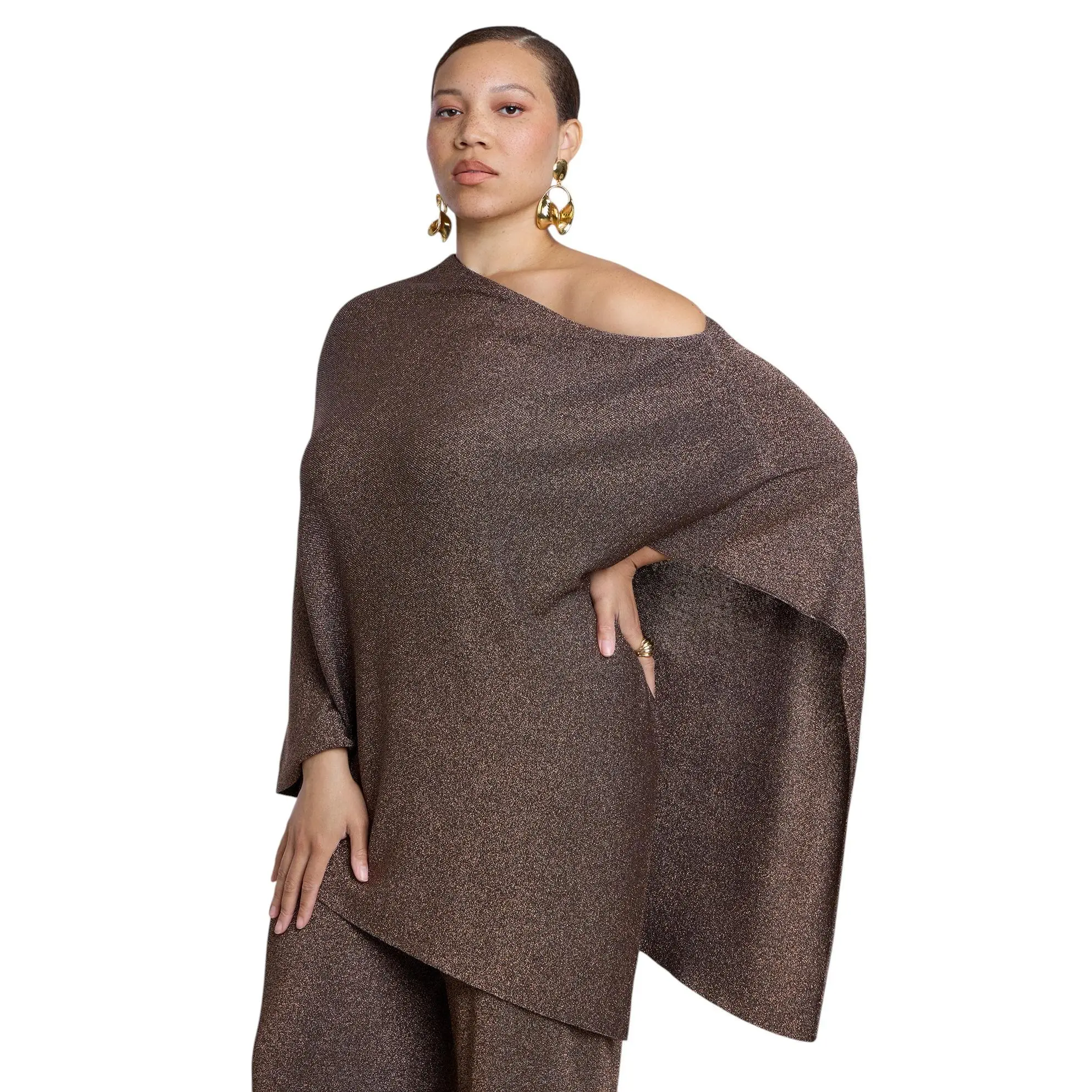 ELOQUII Women's Plus Size Asym Shimmer Knit Cape