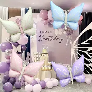 4pcs Large Butterfly Aluminum Foil Balloons, Birthday Party Decorations Outdoor Props, Festival Event Atmosphere Decoration, Room Background Wall Decor, Balloon Decorations Kit, Balloon Party Supplies, Balloon Set