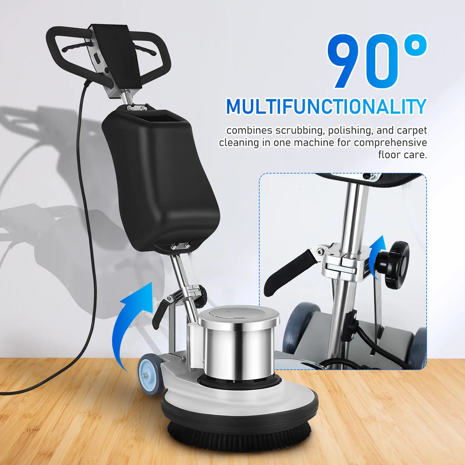 Professional Commercial Electric Floor Washer Scrubber Polisher - 17 in Cleaning Path, 1100W Power Motor, 175 RPM, Stainless Steel & Plastic Build, 3.96 Gal Water Tank, Extra-Long Power Cord, Multi-Surface, for Janitors, Office Buildings