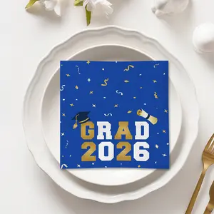 Graduation Napkins 2026-5X5" 100PCS Class of 2026 Beverage Napkins | Navy Blue Congrats Grad Cocktail Napkins for Commencement Party Decorations, High School & College Graduation Party Supplies