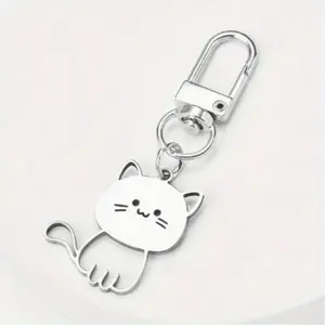Cute Cat Design Keychain, Stainless Steel Keychain for Women & Men, Perfect Birthday Gift for Women