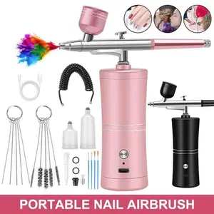 Rechargeable Air brush kit w/Air compressor 48PSI Airbrush for Nails Barber Cake
