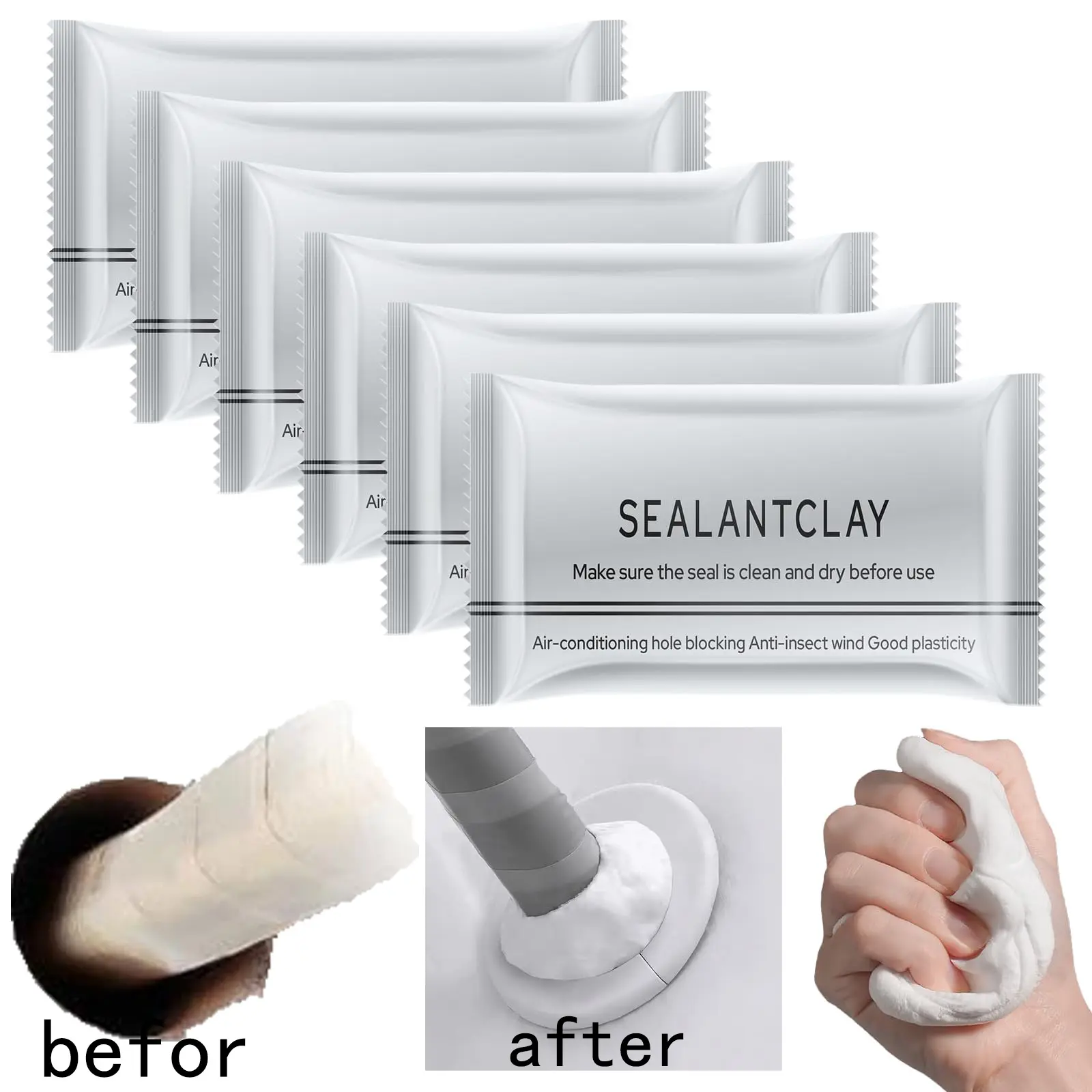 10-Count Waterproof Sealant Putty| Quick-Drying Instant Adhesive| Mold-Resistant & Paintable| Multi-Purpose Repair for Wall Holes, Pipe Connections & AC Gaps