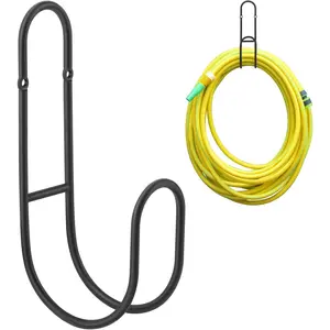 Garden Hose Holder, Wall Mount Water Hose Hanger, Hanging Storage Rack for Garden Hoses, Ropes, Outside Yard (Black)