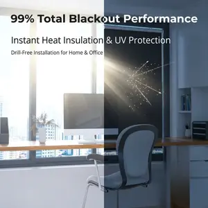 Drill-free blackout roller shade with 99% light blocking rate. It features UV protection and heat insulation, suitable for homes, cars and offices.