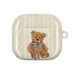 Cute Teddy Bear AirPods Case, Cozy Beige Sweater Style Protective Cover for AirPods Gen 1, 2, 3, 4, AirPods Pro 1, 2, 3 Shockproof Soft Knitted Design, Adorable Gift for Women Girls