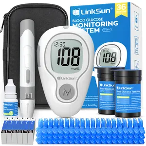 LinkSun G-425-3 Blood Glucose Monitor Kit with 100/50 Test Strips & 100/50 Lancets No-Coding Large Display 1 Lancing Device Control Solution Diabetes Testing Kit for Home Use Glucometer Kit for Fit & Healthy Lifestyles - Healthcare