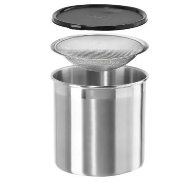Stainless Steel Jumbo Grease Container with Removable Strainer, Snug Lid, Large Capacity 1 Gallon for Fryer Oil, Bacon Drippings, Lard & Ghee Oil - Kitchen, Utensils