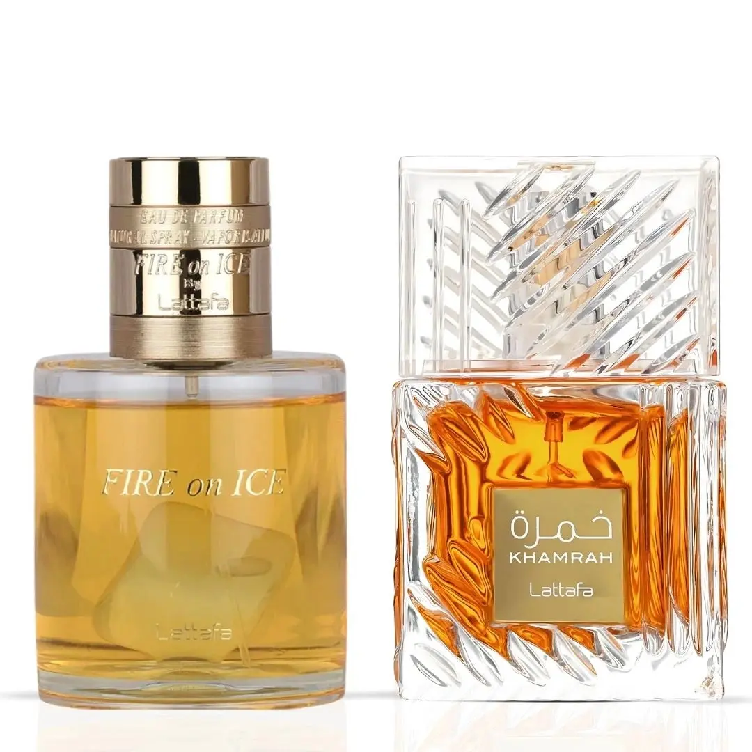 Fire On Ice 110ml & Khamrah 100ml - Eau de Parfum Sprays by Lattafa | A Bold Fusion of Warmth & Spice (Bundle)