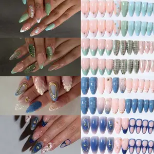 96pcs Medium Long Almond Press-On Nails, Gradient Star Leopard Design, Glossy Finish, Glitter Nails, Acrylic False Nail Tips for Women and Girls, Daily Use and Parties, Glitter Decorative Nails