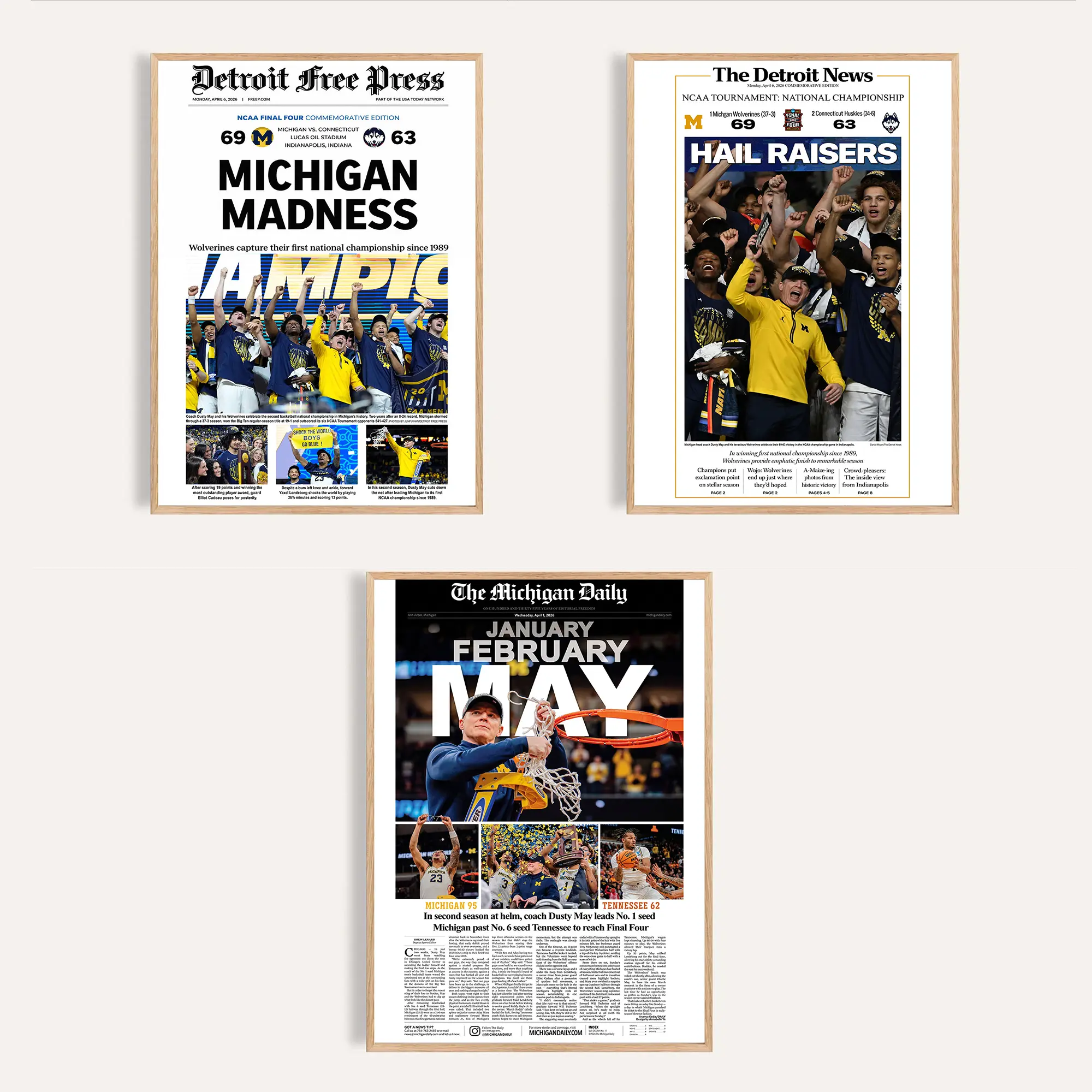 2026 Michigan Wolverines Poster, NCAA Champions March Newspaper Print, “Hail Raisers” Wall Art, Basketball Home Decor