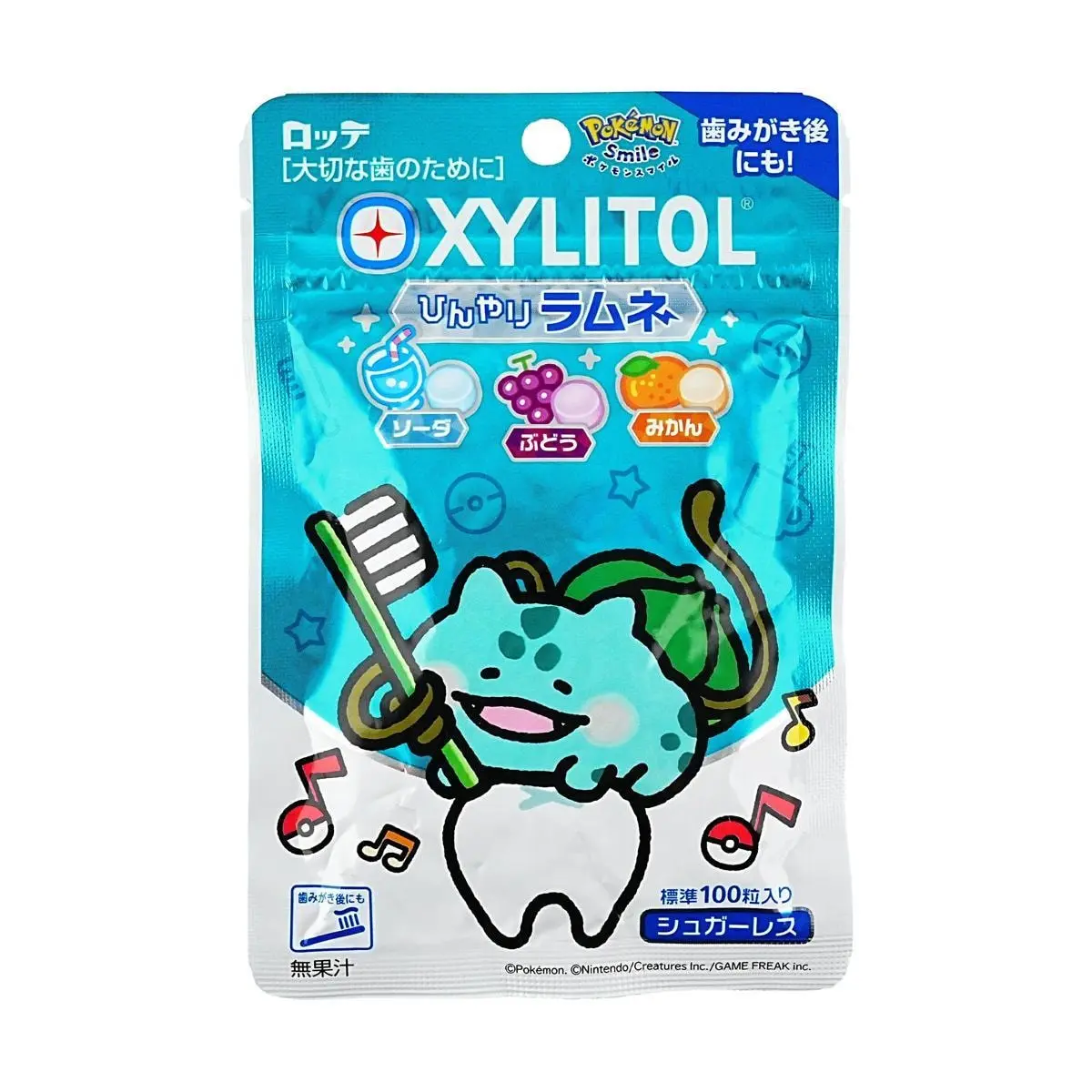 LOTTE Pokemon Xylitol Breathable Candy - Soda & Grape Orange Flavors - 32g Pack - Sugar-Free Dental Care for Kids & Adults