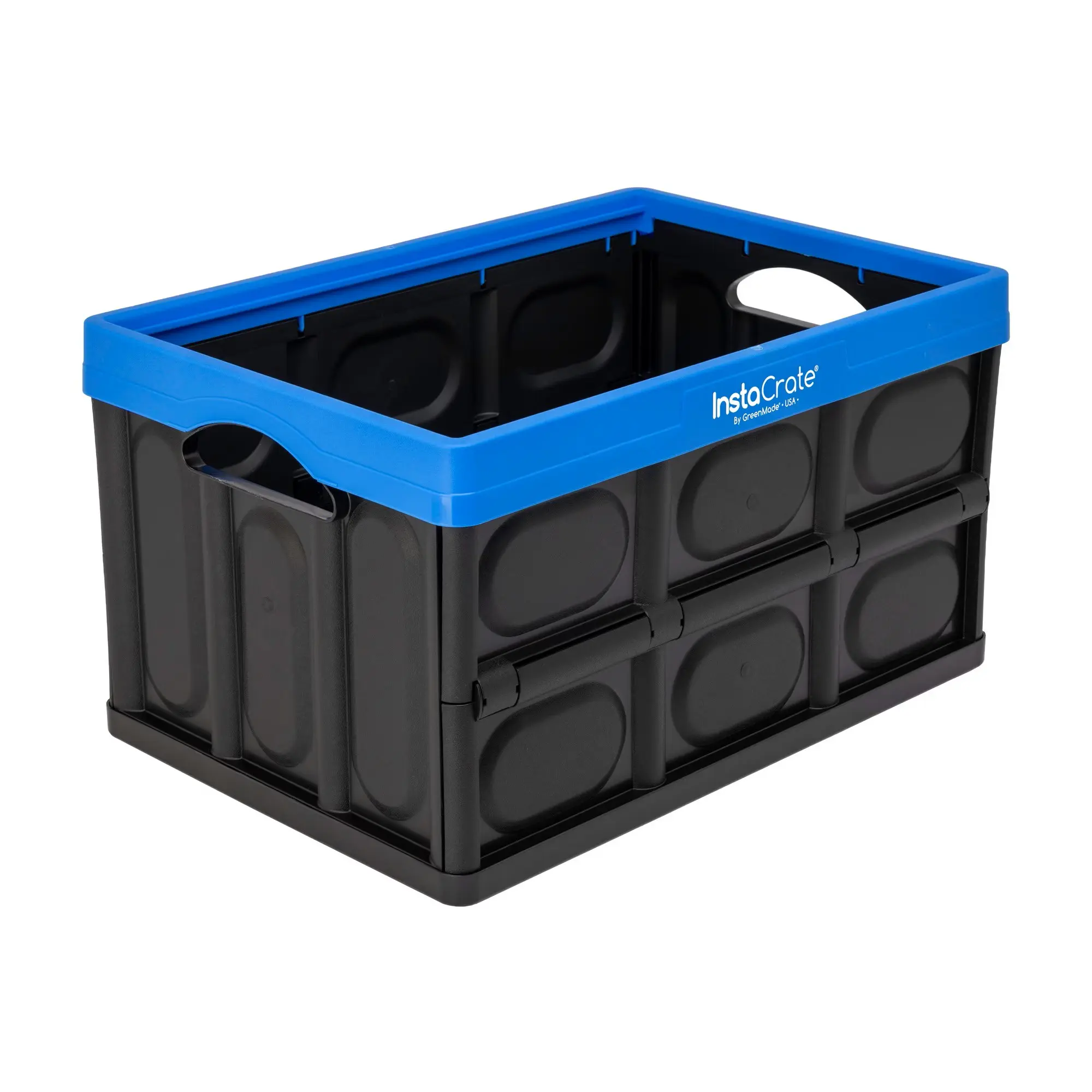 12-Gal Collapsible Plastic Open Storage Bin with Handles, Black and Blue Home Organizer for Home Supplies