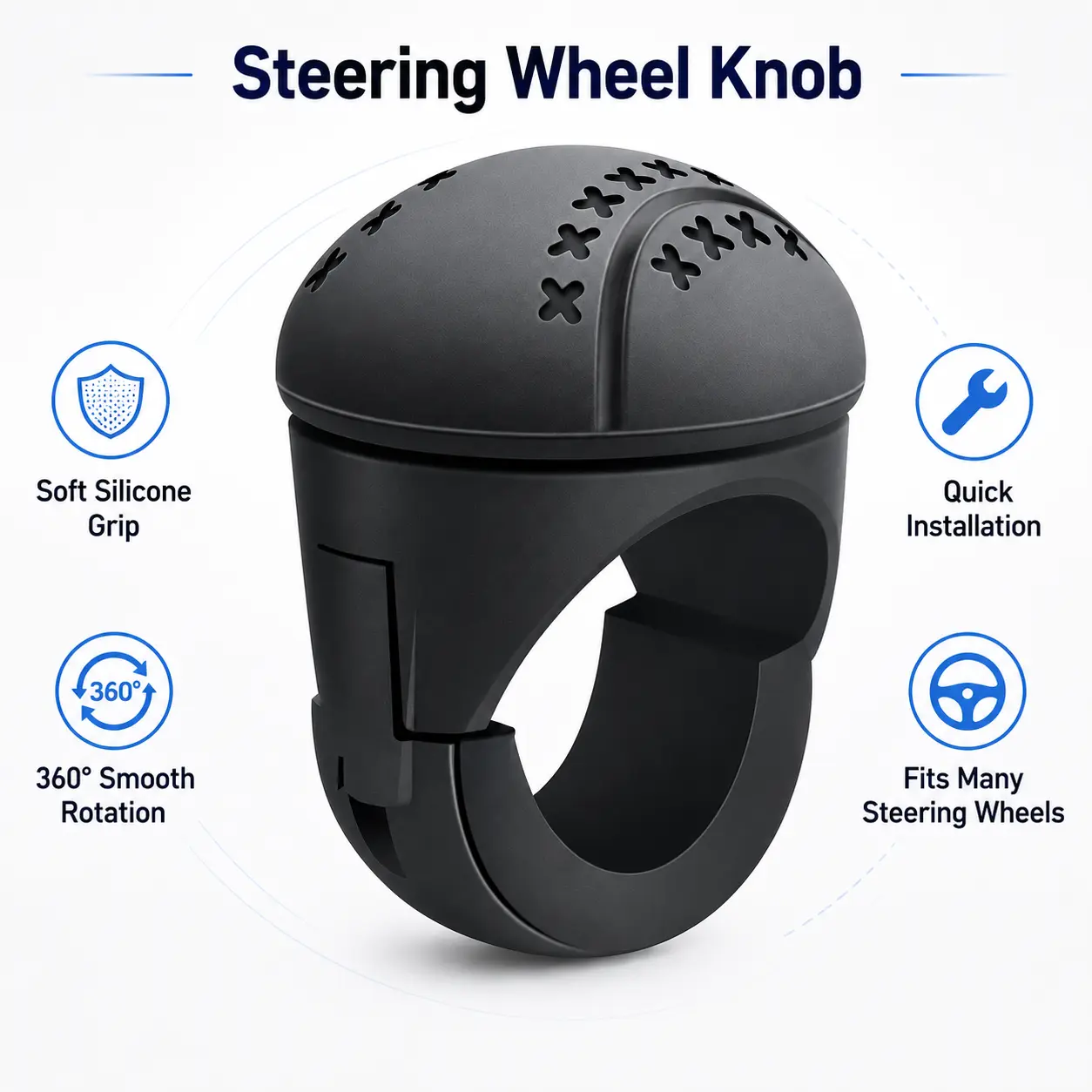 Automotive Steering Wheel Knob - Soft Silicone Comfortable Grip, 360° Smooth Rotation, Quick Installation, Improves Steering Convenience, Ideal for Low-Speed Situations, Universal Fit for Cars, Trucks, Spin Grip Steering Wheel Covers Compatible Accessory