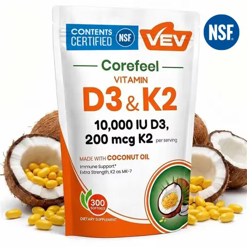 VEV Vitamin D3 & K2 Softgel Supplement, 10,000 IU D3, 200 mcg K2, Corefeel 300 Count
