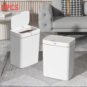 2PCS Smart Trash Can with Lid, Motion Sensor 4.2 Gallon Touchless Bin,  Smart Sensor Trash Can,Automatic Garbage Bin,Automatic Trash,Smart Touchless Trash Can,Slim Motion Sensor Waterproof Plastic Trash Bin for Bedroom, Bathroom, Kitchen, Office, White