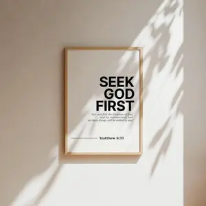 Matthew 6:33 Bible Verse Wall Art – Seek God First Christian Home Decor, Inspirational Poster