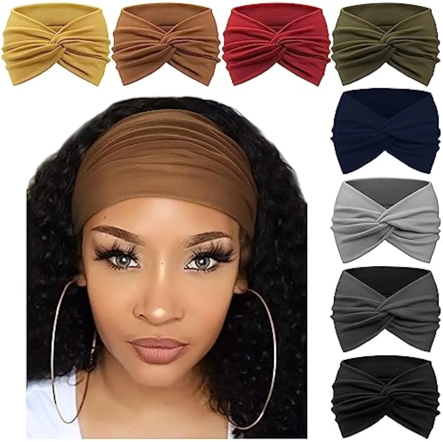 Boho Headbands for Women, 8-Piece Wide Band Accessory Kit with Elastic Knotted Non-Slip Design for Casual Hair Styles, Hair Accessories, Boho Hair