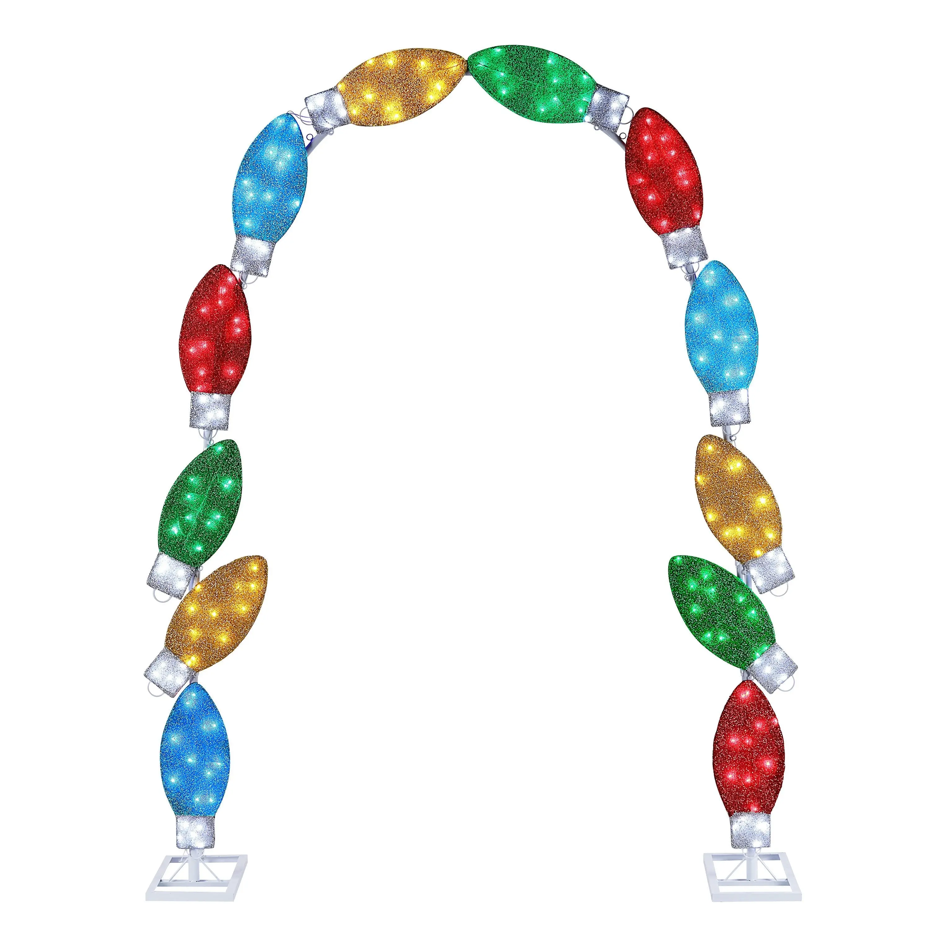 8-ft Glitter Tinsel C9 LED Light Arch, Stable Plug-Powered Home Decor with Adapter for Holiday Celebrations, Festive Holiday Statement